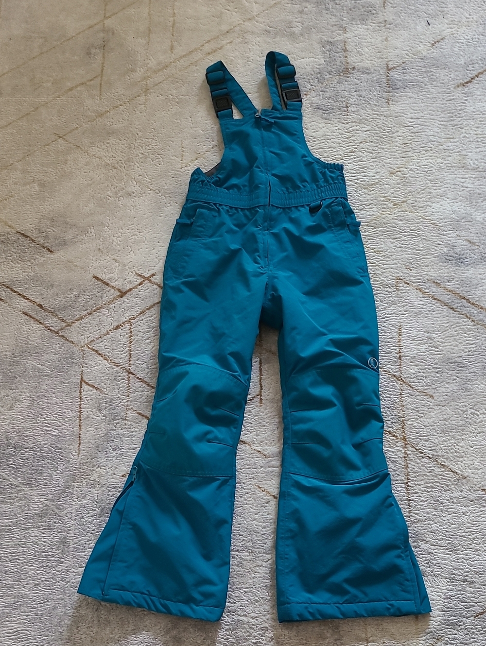 Lands’ End Squall Kids 7 Grow-A-Long Snow Bib Ski Pants Teal Waterproof